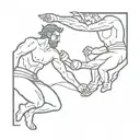 god beating devil in boxing match  tattoo design idea