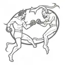 god beating devil in boxing match  tattoo design idea