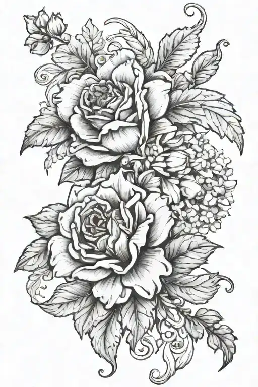 August and December birth flowers intertwined tattoo design idea