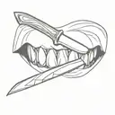 knife with reflection of vampire teeth tattoo design idea