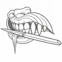 knife with reflection of vampire teeth tattoo design idea