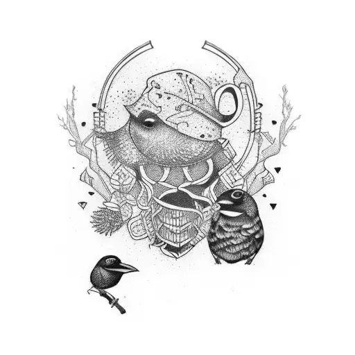 trash polka crow tattoo design idea