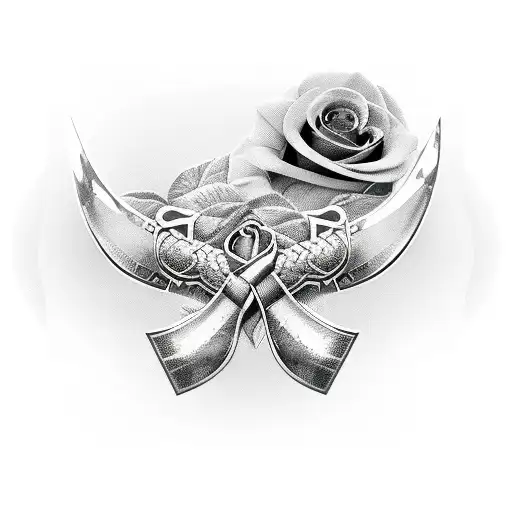 viking sword wraped with 3 roses 3 butterflys flying around the sword tattoo design idea