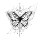 Sword with roses and butterflys tattoo design idea
