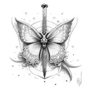 Sword with roses and butterflys tattoo design idea