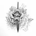 Sword with roses and butterflys tattoo design idea