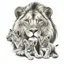 King Lion with 3 cubs tattoo design idea