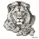 King Lion with 3 cubs tattoo design idea