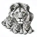 King Lion with 3 cubs tattoo design idea