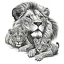King Lion with 3 cubs tattoo design idea