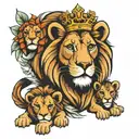 King Lion with 3 cubs tattoo design idea