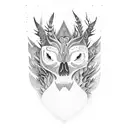 bosque negro de noche con pájaros negros y un cuerpo colgando de las ramas tattoo design idea