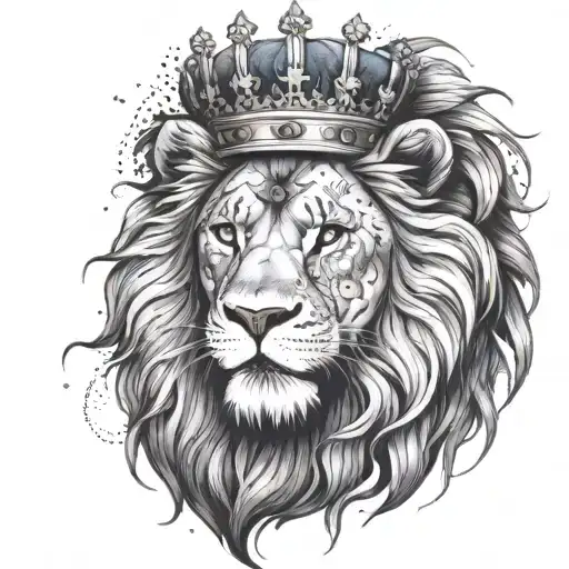 A graffiti-inspired lion roaring with a crown on its head tattoo design idea