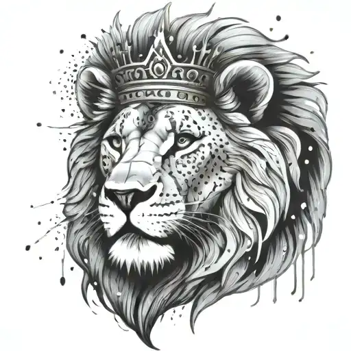 A graffiti-inspired lion roaring with a crown on its head tattoo design idea