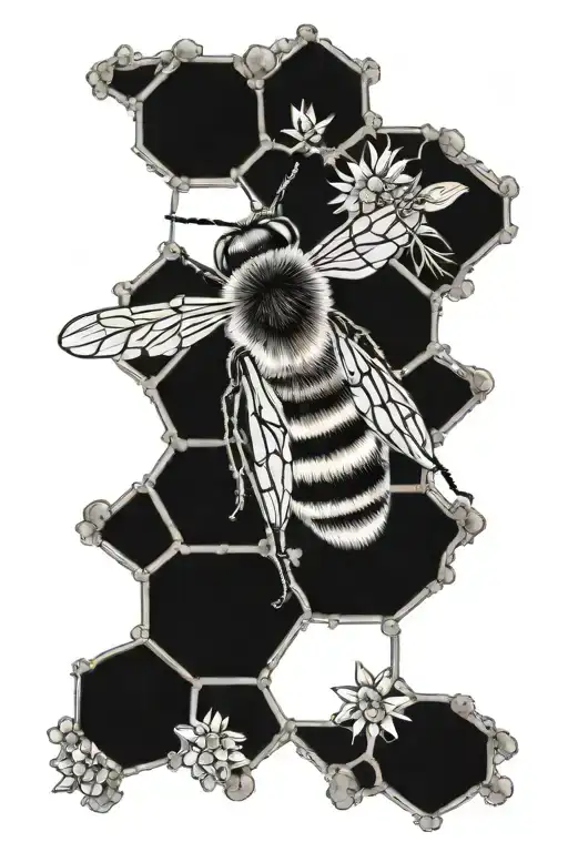 serotonin molecule and bee tattoo design idea