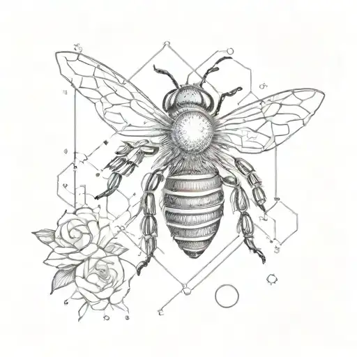 bee with cancer constellation and endorphin molecule tattoo design idea