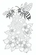 bee and serotonin molecule tattoo design idea
