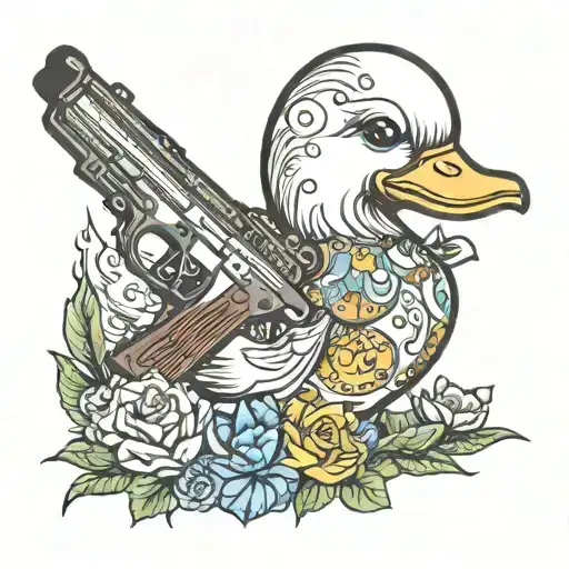 rubber duck holding a desert eagle tattoo design idea