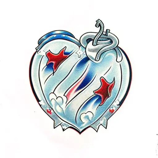 oldskool heart , red and blue, flames put of the top tattoo design idea