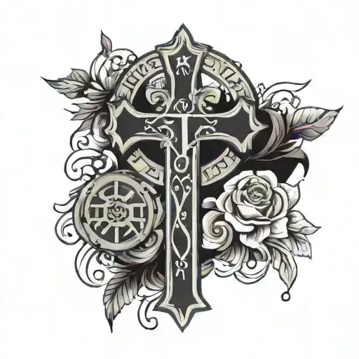 Roman numerals with cross  tattoo design idea