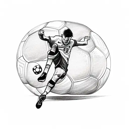 A sketch style tattoo of a soccer player kicking a ball with the cityscape of Rosario in the background, representing the client's love for both football and their hometown. tattoo design idea