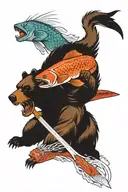 bear fighting salmon tattoo design idea