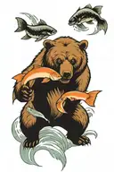 bear fighting salmon tattoo design idea