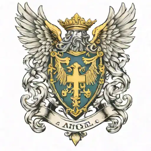 Angel coat of arms royalty heraldry tattoo design idea