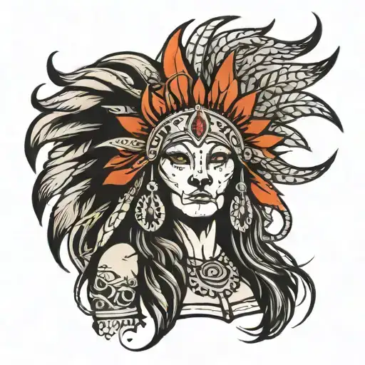 lion headdress warrior woman tattoo design idea