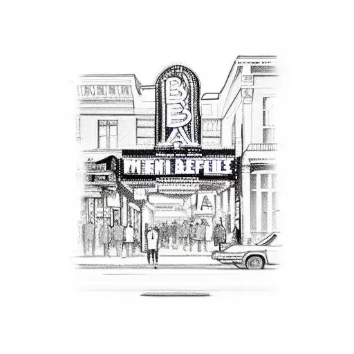 A detailed sketch of Beale Street at night, capturing the energy and music of Memphis tattoo design idea