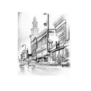 A detailed sketch of Beale Street at night, capturing the energy and music of Memphis tattoo design idea