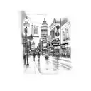 A detailed sketch of Beale Street at night, capturing the energy and music of Memphis tattoo design idea