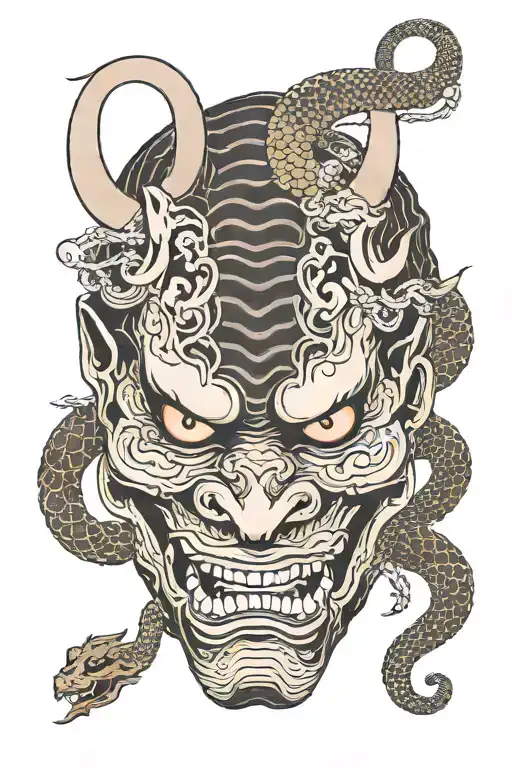 Hannya mask with snake tattoo design idea
