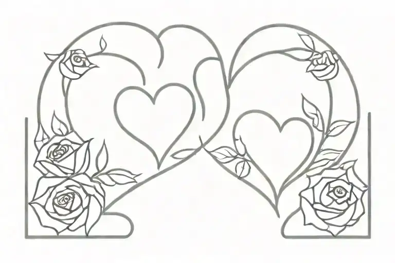 two hearts going into each other  with roses around the hearts  tattoo design idea