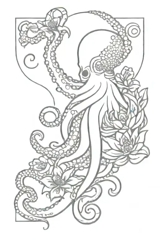 Octopus hugging flower mandala tattoo design idea