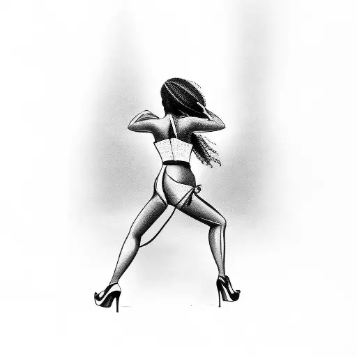 Silhouette, black, curvy woman, bending over, wearing heels tattoo design idea