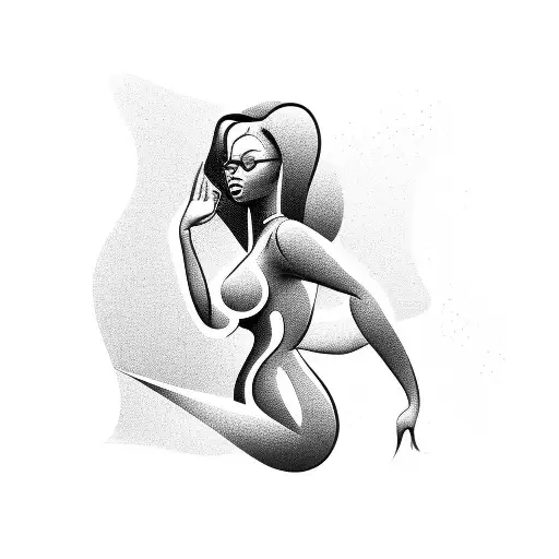 Silhouette, black, curvy woman, bending over, wearing heels tattoo design idea