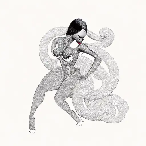 Silhouette, black, curvy woman, bending over, wearing heels tattoo design idea