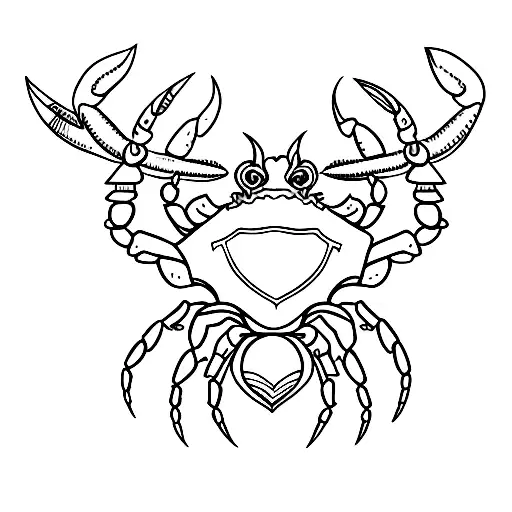 An abstract minimalist tattoo combining a crab, heart, and shield to symbolize family protection tattoo design idea