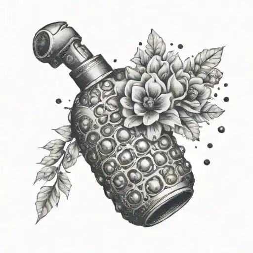 hand grenade with flowers tattoo design idea