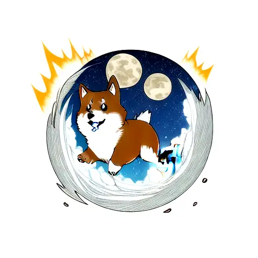 Corgi jumping over the moon tattoo design idea