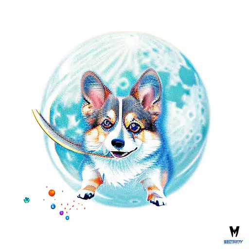 Corgi jumping over the moon tattoo design idea