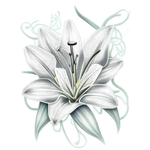 Realistic lily surrounded by heart-shaped vines tattoo design idea