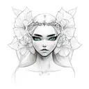 elf woman side view sketch with flowers on hair tattoo design idea
