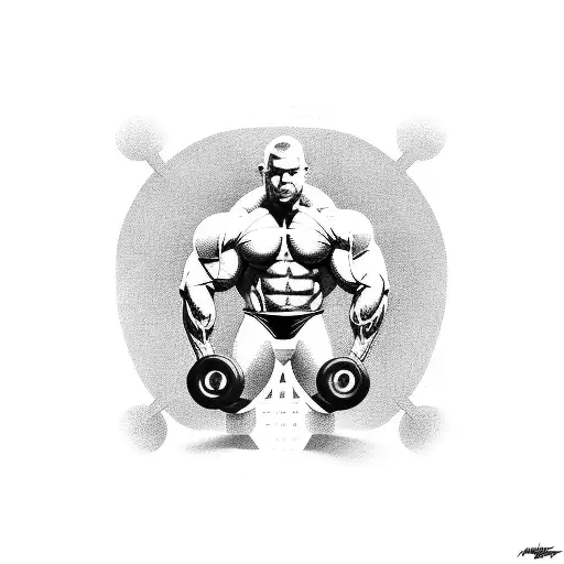 A muscular figure with weights, showcasing dedication to bodybuilding tattoo design idea