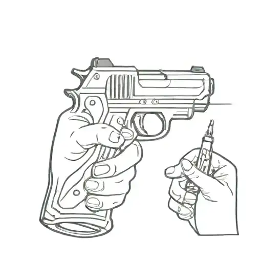 pistol beating pen tattoo design idea