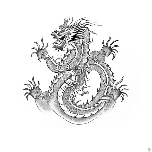 A Chinese dragon playing an electric guitar in front of a gym barbell tattoo design idea