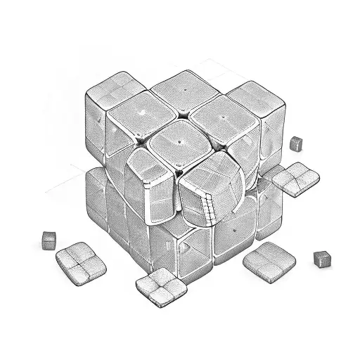 A rock concert scene with a giant Rubik's Cube as the stage backdrop tattoo design idea