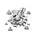 A rock concert scene with a giant Rubik's Cube as the stage backdrop tattoo design idea