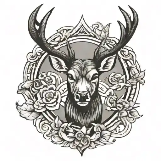 black deer head logo tattoo design idea